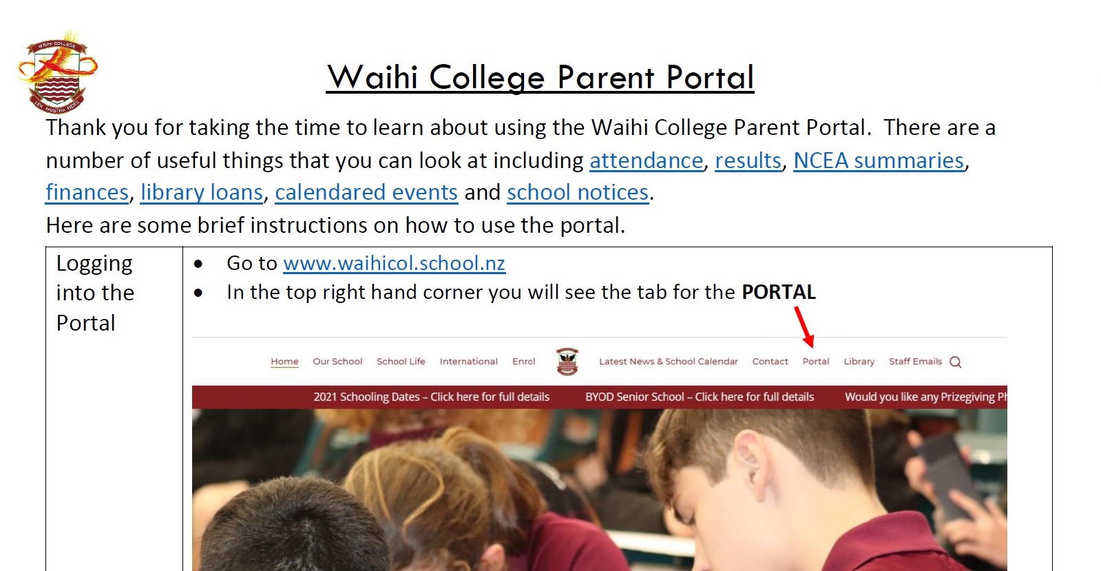 Using the Parent Portal, Daily Notices and Keeping Informed