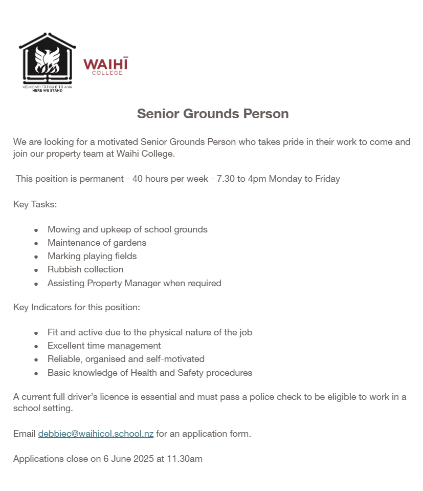 Senior Grounds Person Wanted